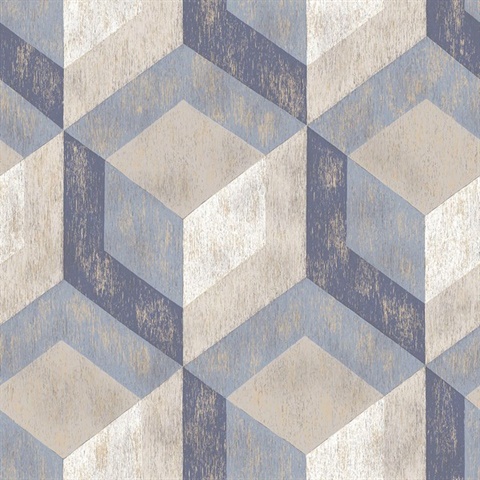 Clarabelle Blue Rustic Wood Tile Wallpaper