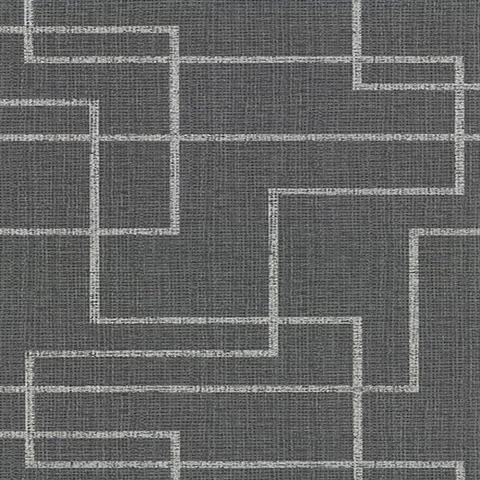 Clarendon Charcoal Geometric Faux Grasscloth Vinyl Wallpaper