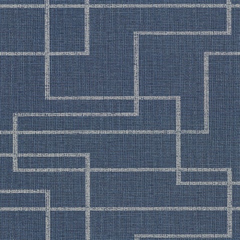 Clarendon Indigo Geometric Faux Grasscloth Vinyl Wallpaper