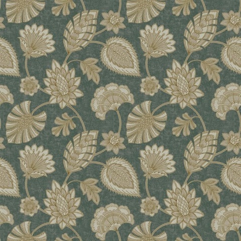 Dark Green Classic Floral Leaf Wallpaper