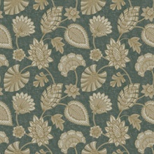 Dark Green Classic Floral Leaf Wallpaper