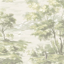 Classic French Countryside Green Toile Wallpaper