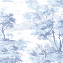 Classic French Countryside Light Blue & White Toile Wallpaper
