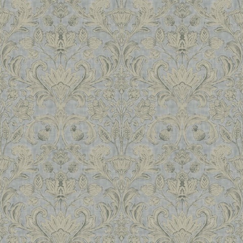 Silver Grey Classical Damask Wallpaper