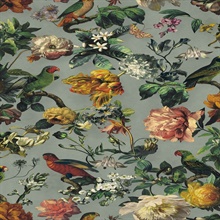 Claude Sage Tropical Floral Leaf and Parakeet Bird Wallpaper