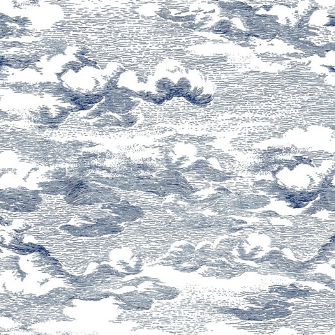Clouds Illustration Blue Peel and Stick Wallpaper