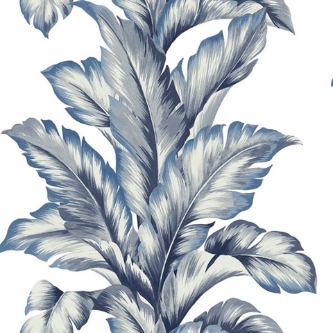 Coastal Blue Vertical Banana Leaf Wallpaper
