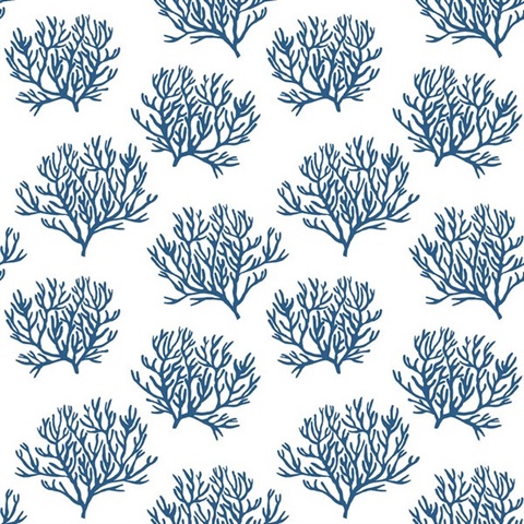 Coastal Coral Reef Botanical Marine Blue Peel and Stick Wallpaper