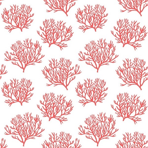 Coastal Coral Reef Botanical Vermillion Peel and Stick Wallpaper
