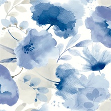 Cobalt Large Watercolor Floral Wallpaper
