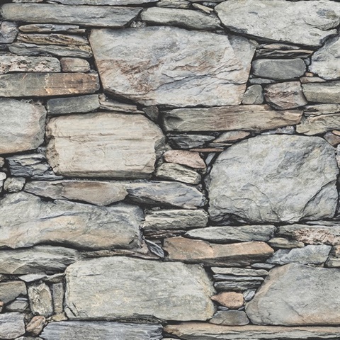 Cobble Light Grey Stacked Stone Wall Wall Wallpaper