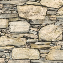 Cobble Neutral Stacked Stone Wall Wall Wallpaper