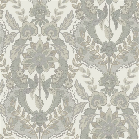 Collins Light Blue Damask Wallpaper