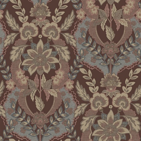 Collins Plum Damask Wallpaper