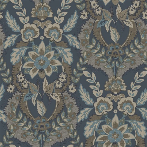 Collins Teal Damask Wallpaper