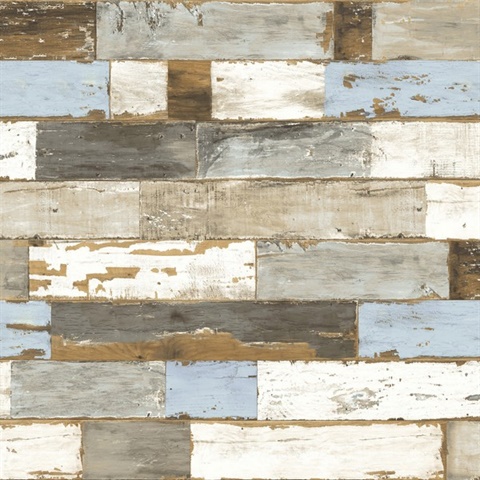 Wood Colorful Shiplap Blue & Neutral Peel and Stick Wallpaper