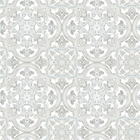 Concord Aqua Medallion Mosiac Tile Wallpaper