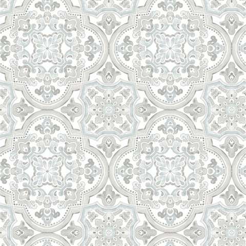 Concord Aqua Medallion Mosiac Tile Wallpaper