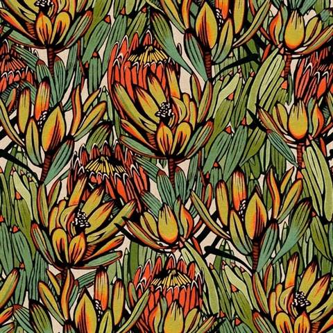 Copacabana Green and Orange Wallpaper
