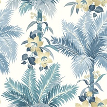 Copeland Blue and Green Tropical Leaf Wallpaper