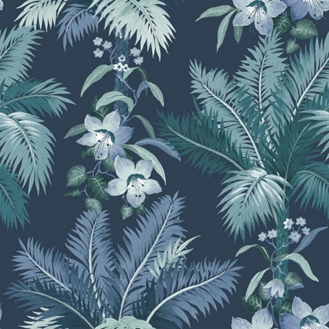Copeland Dark Blue and Aqua Tropical Leaf Wallpaper