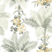 Copeland Grey and White Tropical Leaf Wallpaper