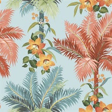 Copeland Orange and Aqua Tropical Leaf Wallpaper