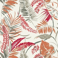 Coral &amp; Beige Tropical Toss Leaf &amp; Fern Floral Wallpaper