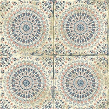 Coral, Cream & Midnight Blue Commercial Mandala Wallpaper