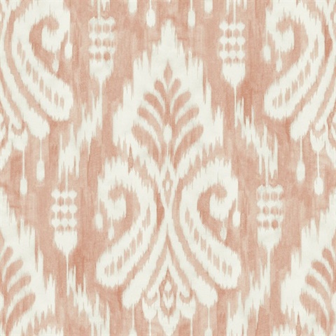 Coral Hawthorne Ikat Weathered Damask Wallpaper