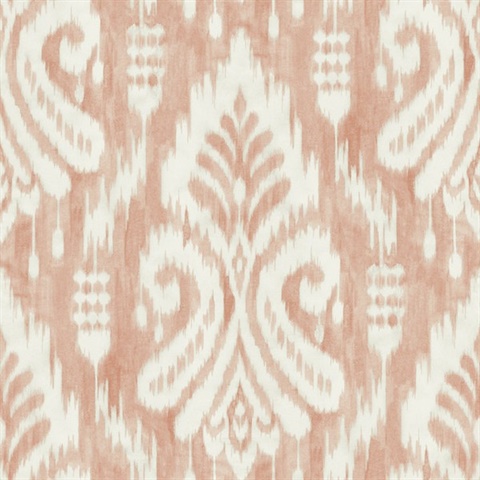 Coral Hawthorne Ikat Weathered Damask Wallpaper