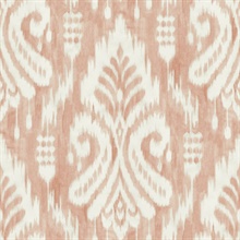 Coral Hawthorne Ikat Weathered Damask Wallpaper