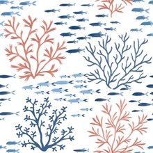 Coral &amp; Navy Blue Marine Garden Fish and Coral Wallpaper
