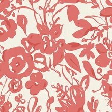 Coral Painterly Brushstroke Floral Wallpaper
