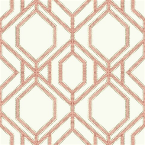 Coral Sawgrass Trellis Geometric Hexagon Wallpaper