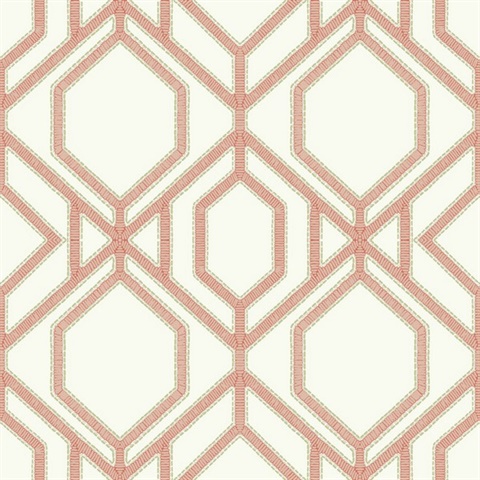 Coral Sawgrass Trellis Geometric Hexagon Wallpaper
