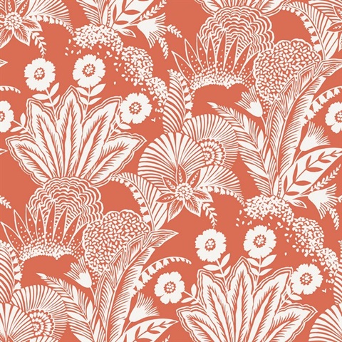 Coral Suvi Modern Palm Leaf Wallpaper