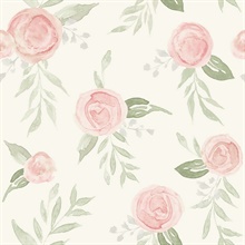 Coral Watercolor Roses Peel and Stick Wallpaper