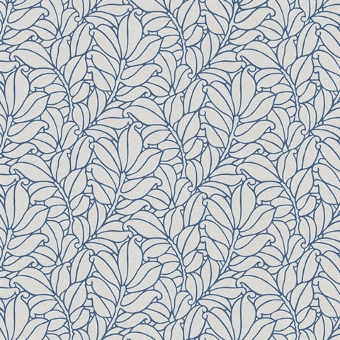 Coraline Blue Modern Leaf Wallpaper