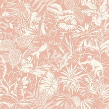 Corcovado Coral Jungle Jamboree Tropical Leaf &amp; Monkey Wallpaper