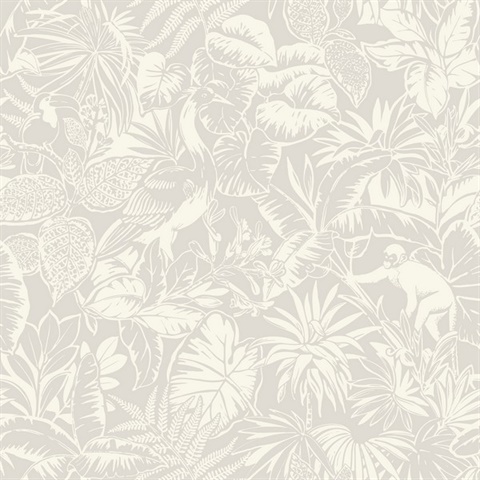 Corcovado Grey Jungle Jamboree Tropical Leaf & Monkey Wallpaper