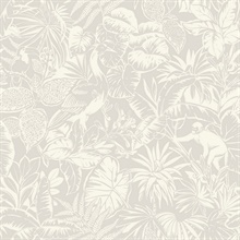 Corcovado Grey Jungle Jamboree Tropical Leaf &amp; Monkey Wallpaper
