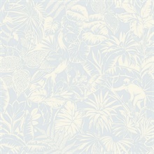 Corcovado Light Blue Jungle Jamboree Tropical Leaf & Monkey Wallpaper