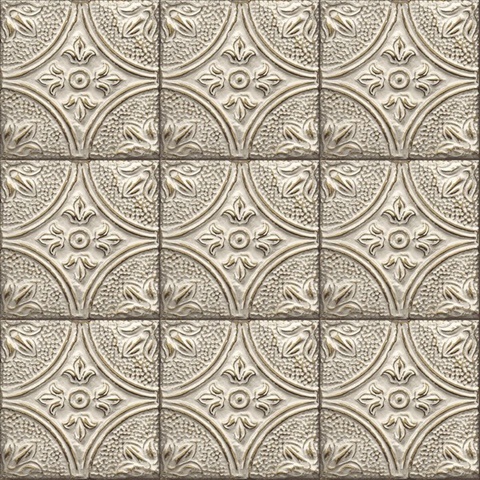 Cornelius Grey Tin Celing Tile Wallpaper