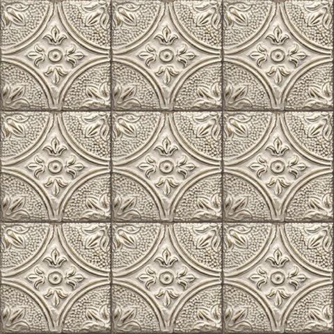 Cornelius Grey Tin Celing Tile Wallpaper