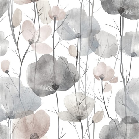 Cotswolds Poppies Grey Floral Wallpaper