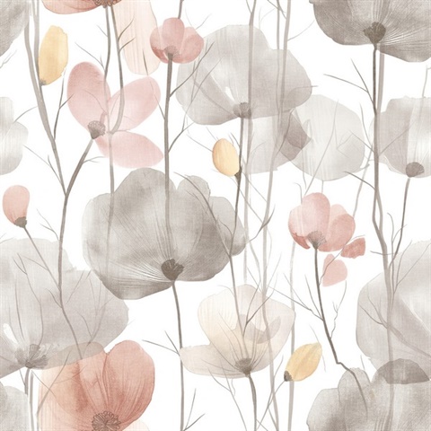 Cotswolds Poppies Pastel Floral Wallpaper