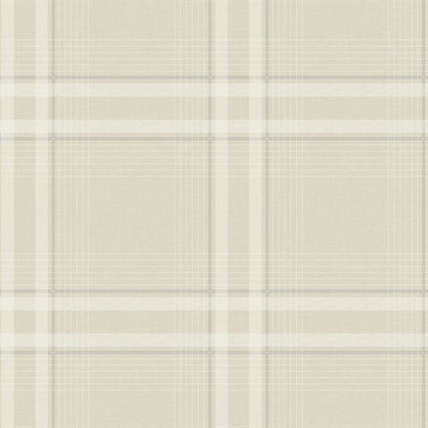 Country Club Plaid Beige Faux Linen Wallpaper