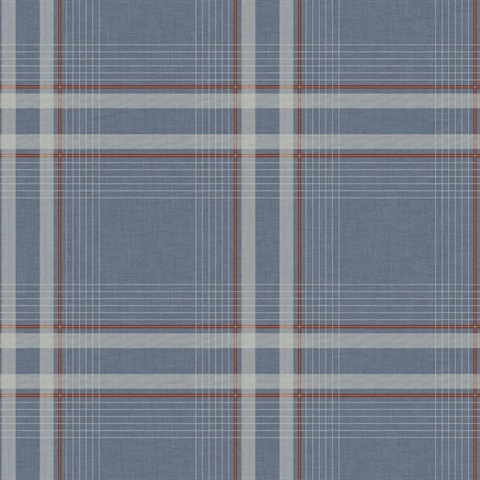 Country Club Plaid Denim Blue Faux Linen Wallpaper