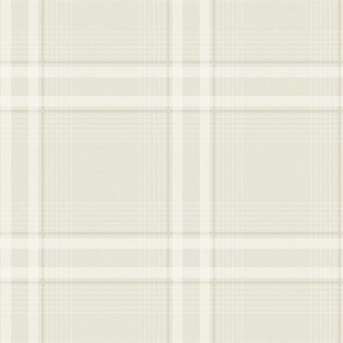 Country Club Plaid Dove Faux Linen Wallpaper
